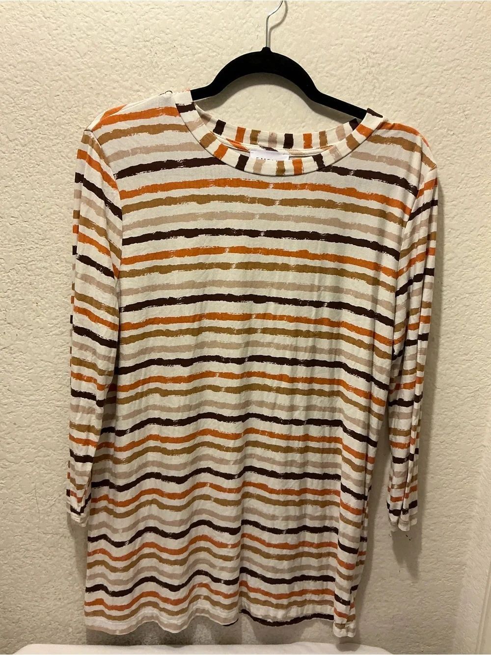 Emelia Women’s Striped Long-Sleeve Top - Cream with Orange & Brown Stripes